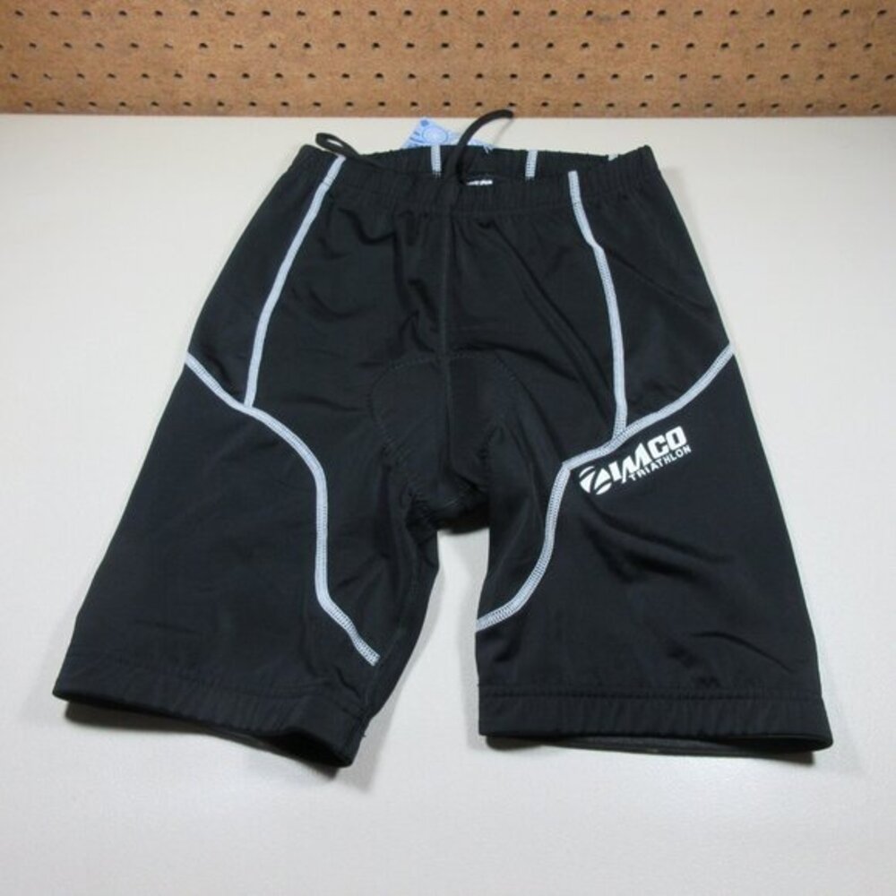Zimco womens solid black white stitch padded Triathlon shorts S
